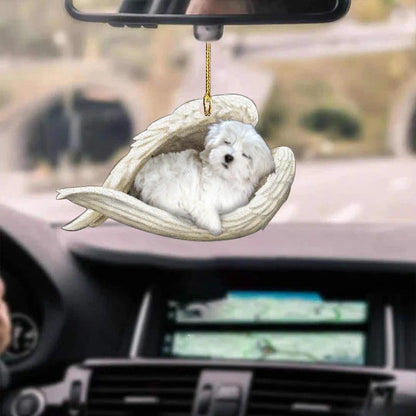 Charming sleeping dog angel acrylic car pendant decoration with a whimsical design