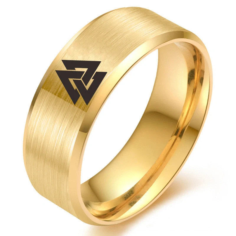 Stainless Steel Viking Odin Symbol Ring in various colours and sizes