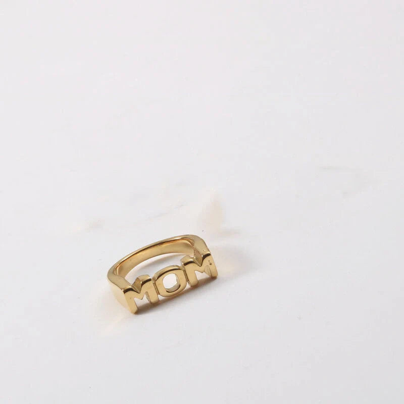 Women's Letter Seal Titanium Steel Plating 18K Gold Ring in various gold tones