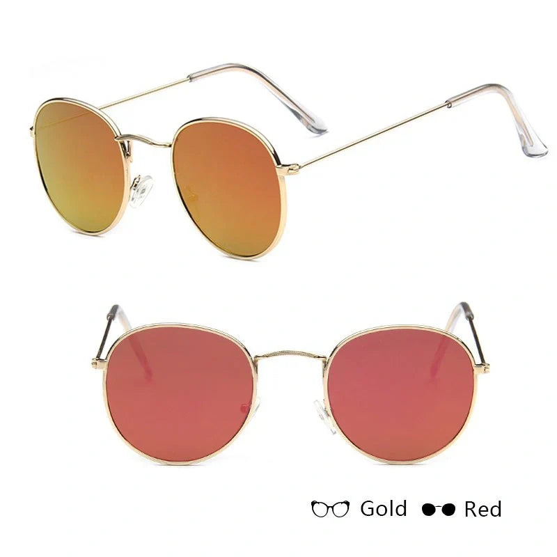 Women's retro metal sunglasses with round frame in gold and silver options