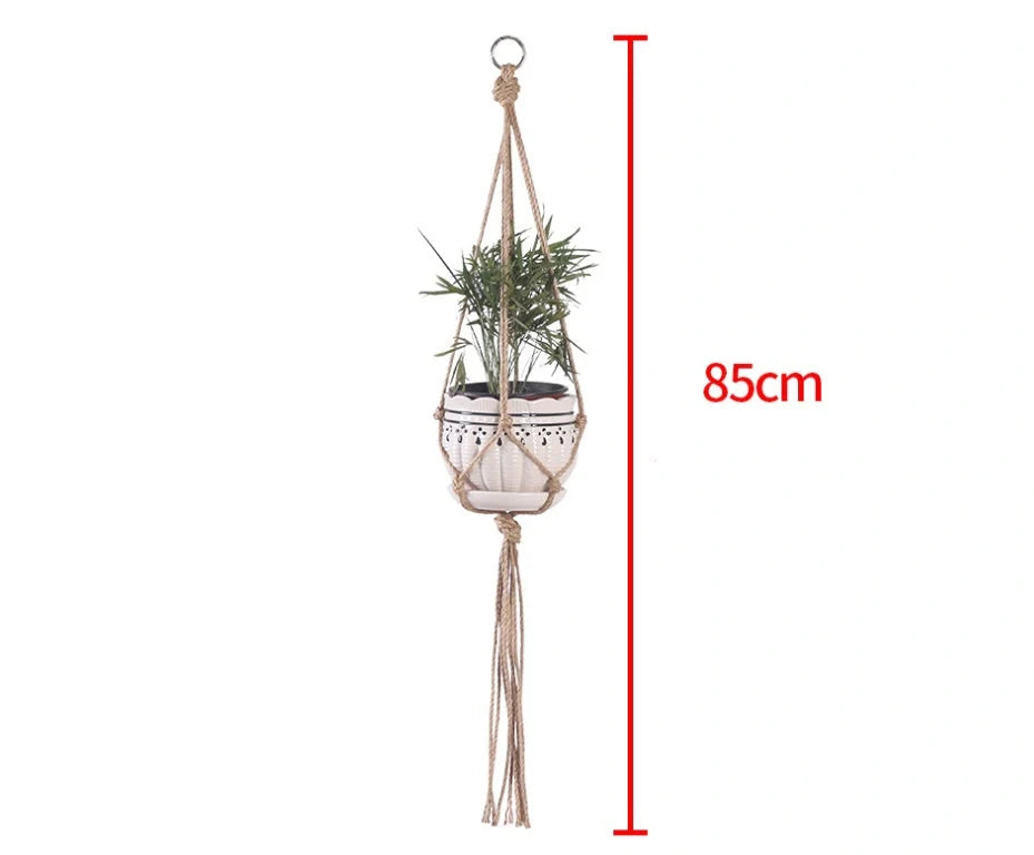 Hand-woven cotton rope plant hanging basket in beige, suitable for pots 5.9" to 7.8" in diameter
