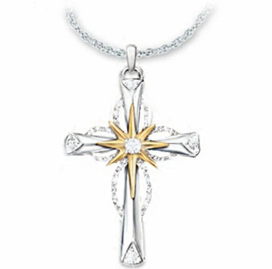 Elegant octagonal star cross pendant in sterling silver alloy with adjustable chain and sophisticated design