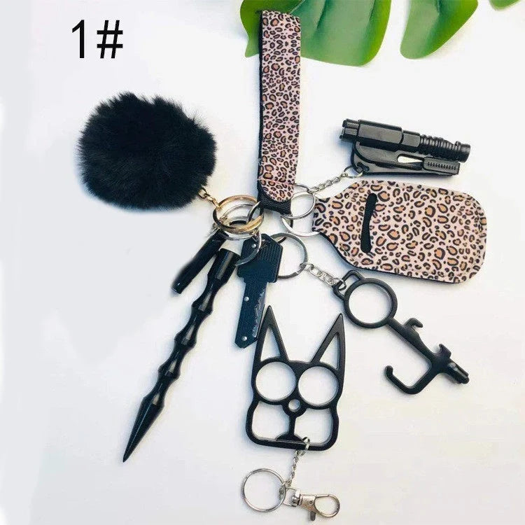Self Defense Keychain Set for Women with 11 Safety Accessories including alarm and window breaker