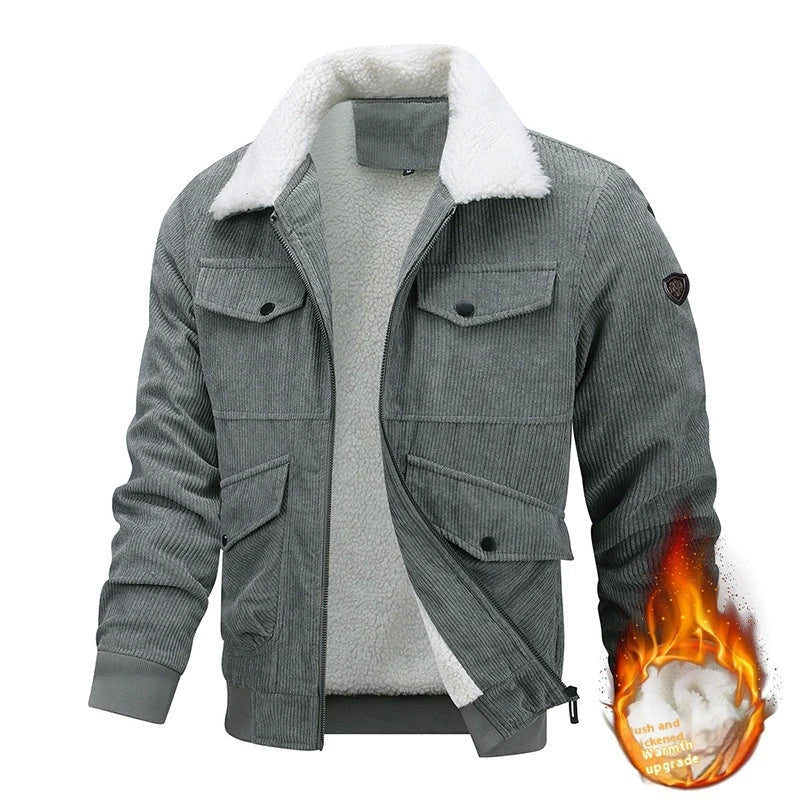 Men's fleece jacket with a lapel design, pockets, and available in multiple colors
