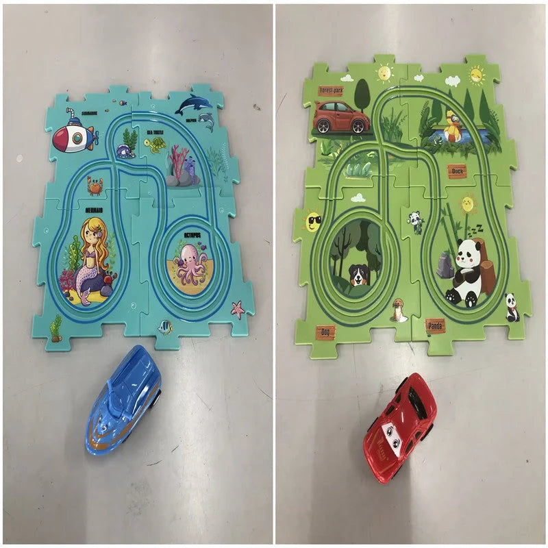 DIY Assembly Electric Railroad Speeder Toy with multiple track configurations