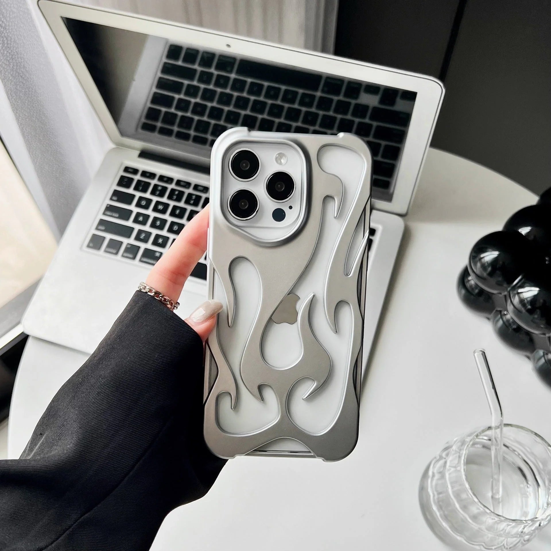 Premium electroplated iPhone case with hollow flame pattern for heat dissipation