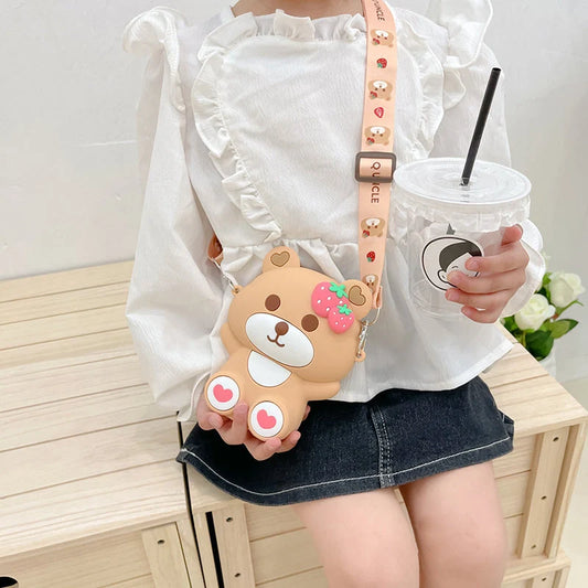 Kids' adorable strawberry bear shoulder bag for daily use