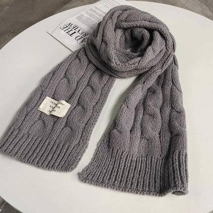 Sweet Labeling 8-word Twist Apricot Small Scarf in deer plush fabric, available in beige, gray, and black.