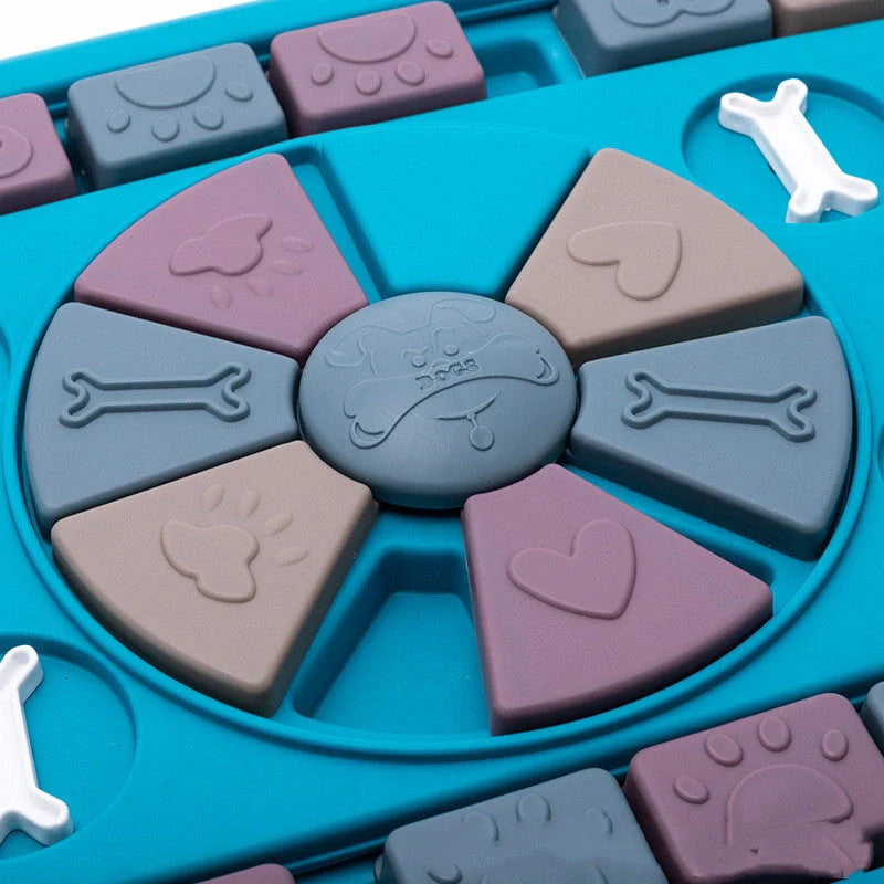Interactive blue dog food dispenser toy for mental stimulation and slow feeding