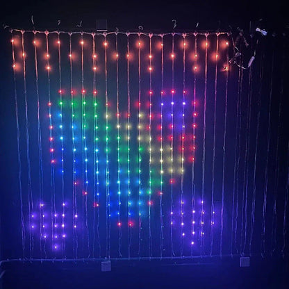 Smart LED RGB Curtain String Lights with Bluetooth control and waterproof design