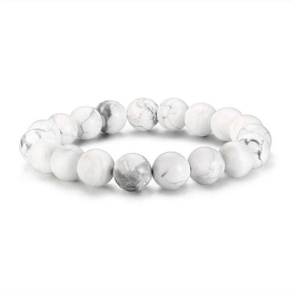 Natural Black Lava Rock and White Stone Stretch Bracelet showcasing unique natural stone beads