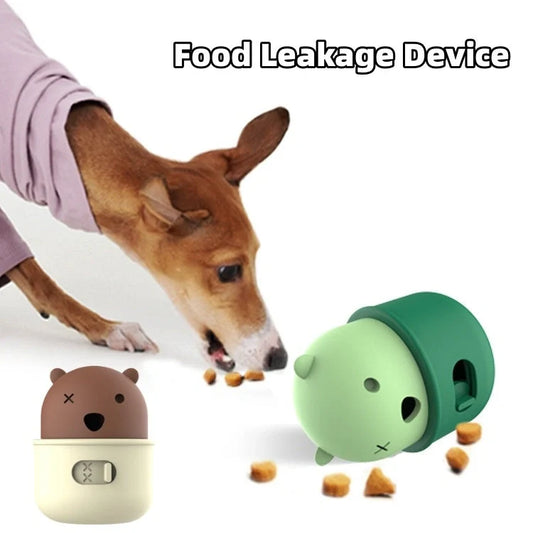 Adjustable silicone dog food feeder ball in brown and green colors