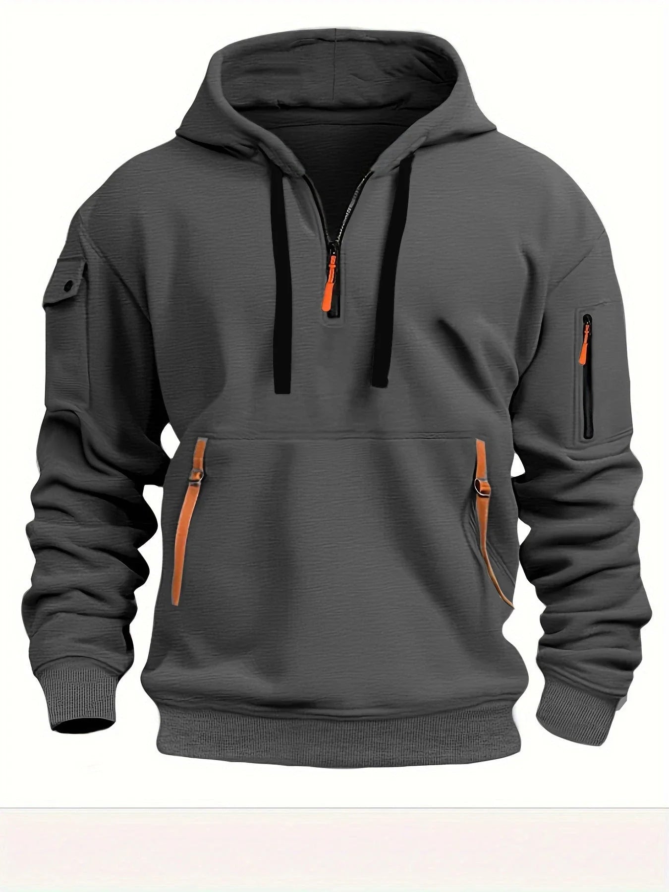 Cozy Hooded Pullover in Black, Navy Blue, Khaki, and Light Gray Colors