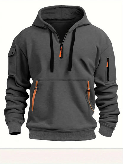 Cozy Hooded Pullover in Black, Navy Blue, Khaki, and Light Gray Colors