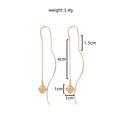 Gold Bronze Cutout Zircon Tassel Earrings with European and American Style