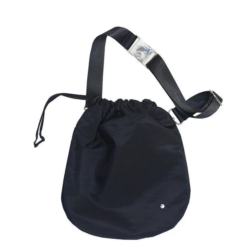 Stylish nylon drawstring waist bag with diagonal design, adjustable fit, and practical storage compartments