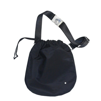 Stylish nylon drawstring waist bag with diagonal design, adjustable fit, and practical storage compartments