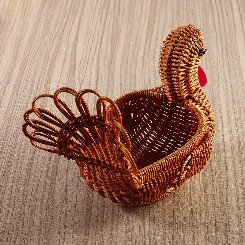 Deer-shaped rattan fruit basket for fresh produce storage