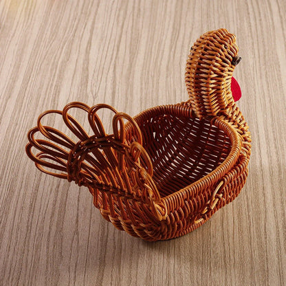Deer-shaped rattan fruit basket for fresh produce storage