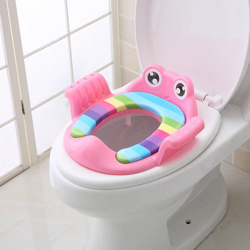 Adjustable non-slip baby toilet seat in Pink, Sky Blue, and Green for safe potty training