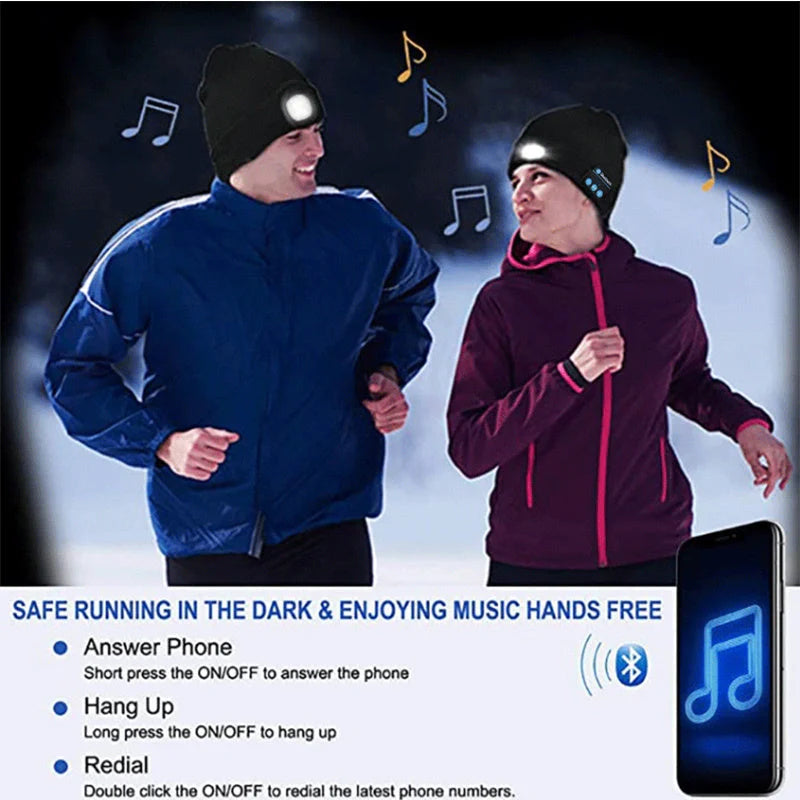 Bluetooth 5.0 LED knitted hat with wireless stereo headset and USB charging