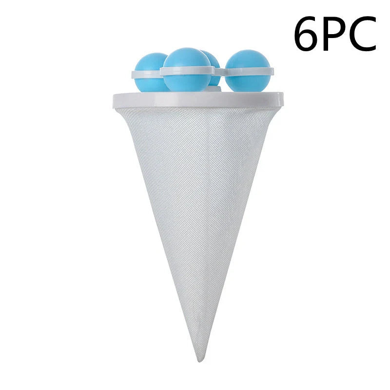 Gyroscopic Washing Machine Filter Pouch in purple, blue, and pink for lint and hair removal