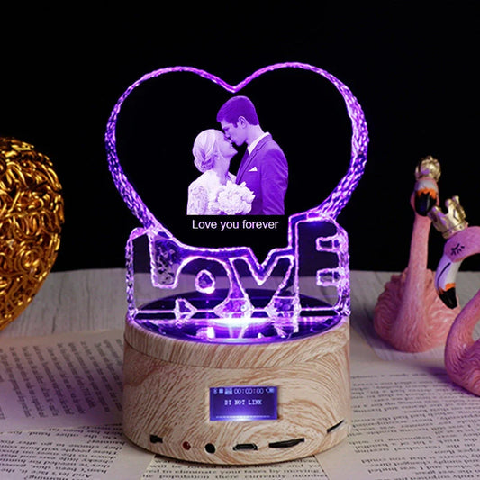 Personalised crystal photo night lamp with Bluetooth music player and colour-changing LED lights