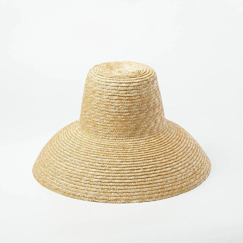 Vintage High Top Big Brim Straw Hat in yellow, perfect for sun protection