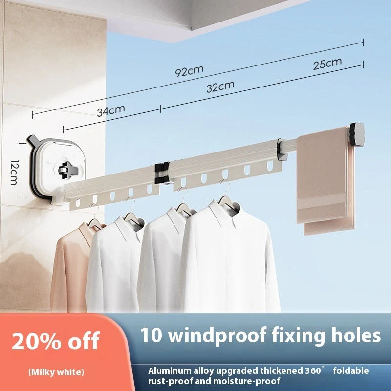 Aluminium suction cup folding clothes hanger with retractable drying rack for space-saving laundry drying