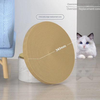 Round cat scratching board with toy ball, protects furniture from scratches