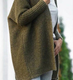 Women's bat sleeve hooded cardigan in sheep wool blend, available in multiple colours
