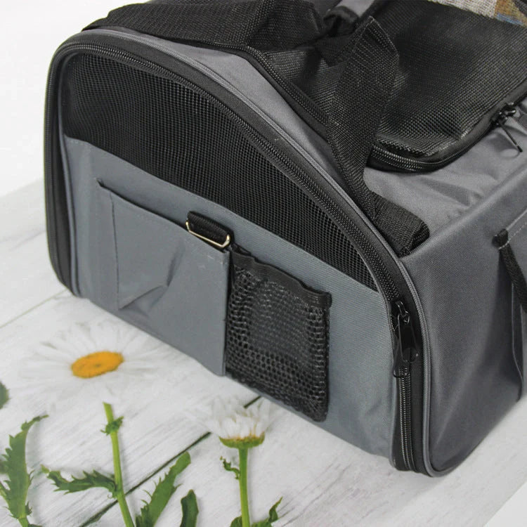Quilted fabric pet car seat bag with breathable mesh for small cats and dogs
