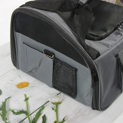 Quilted fabric pet car seat bag with breathable mesh for small cats and dogs