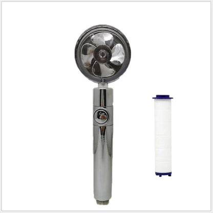 A high-pressure shower head with a stop button, cotton filter, and powerful water pressure for a luxurious bathing experience.