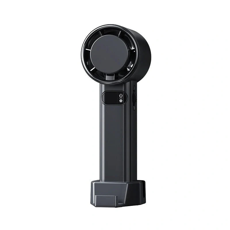 Stylish USB rechargeable handheld mini fan in black and gunmetal grey