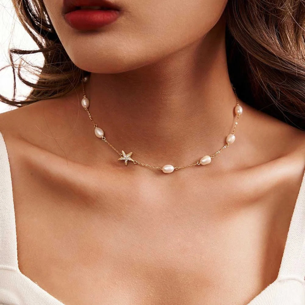 Sterling Silver Starfish Pearl Necklace for Women