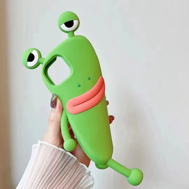 3D Cartoon Kawaii Silicone Phone Case for iPhone with cute frog design