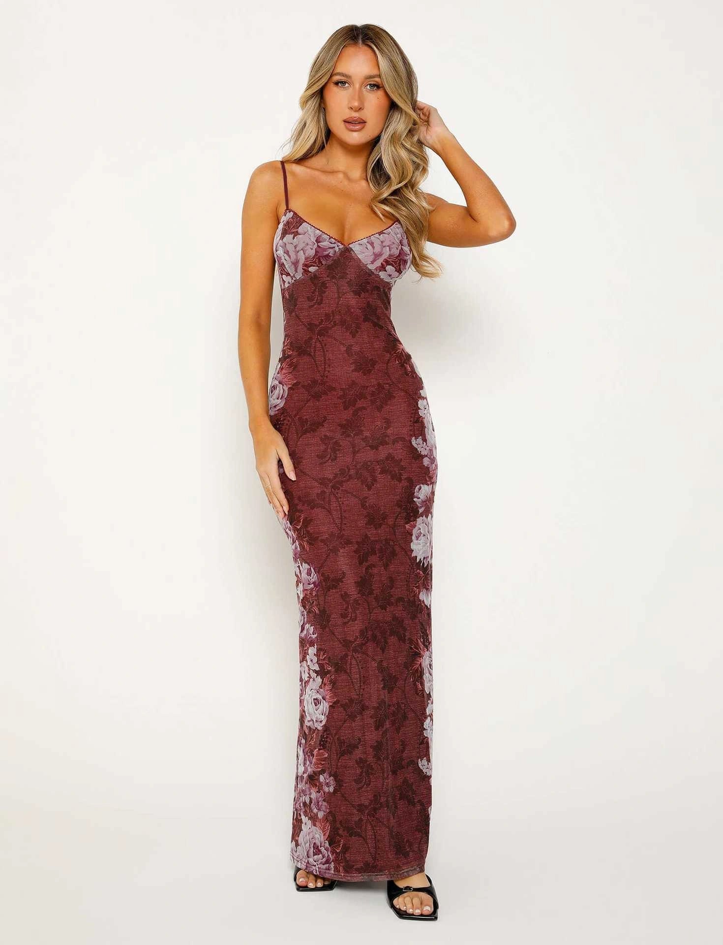 Y2K slim fit floral print slip dress with adjustable suspenders in various colours