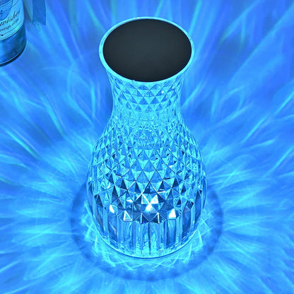 Vase Shape Atmosphere Crystal Lamp with USB charging and remote control on a bedside table