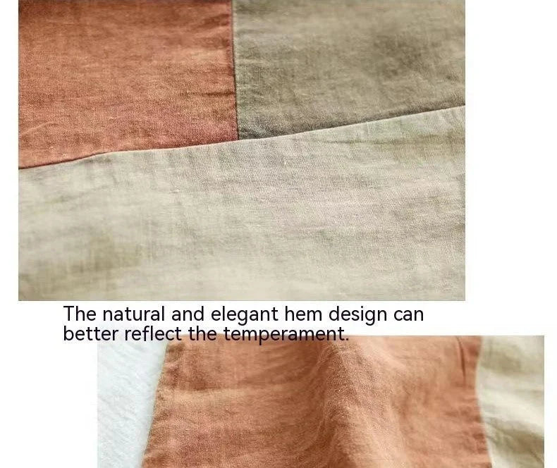 Women's cotton linen artistic contrast colour t-shirt for casual wear