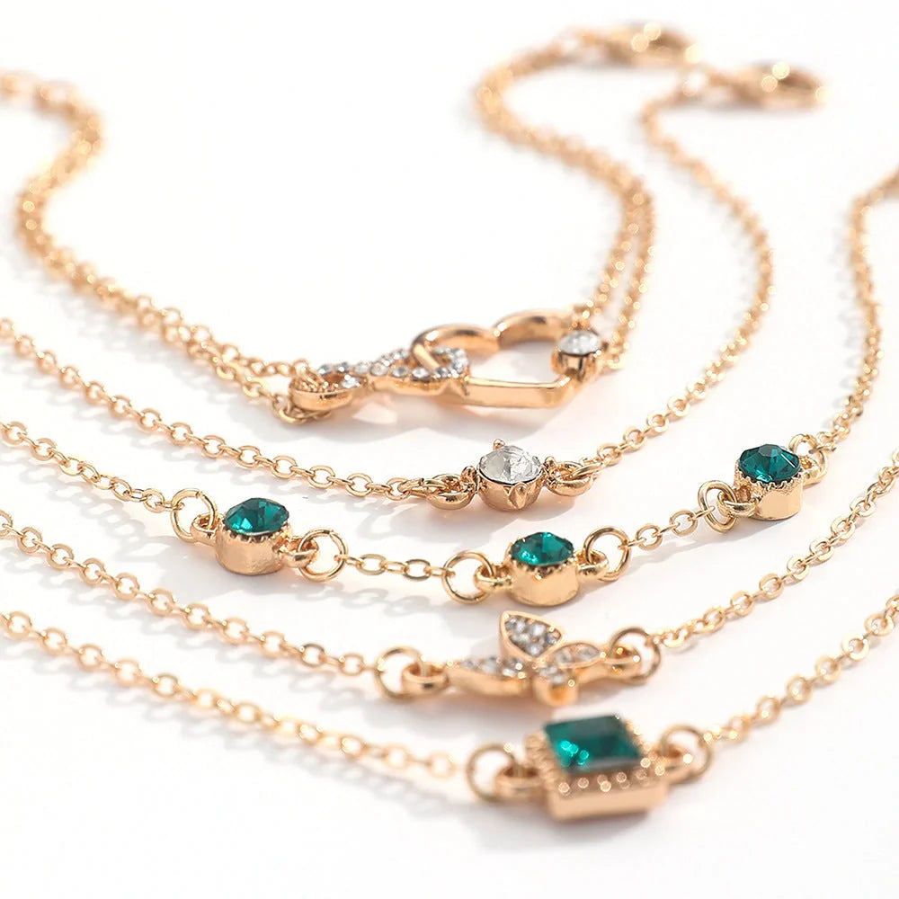 Bohemian green crystal heart bracelet set for women