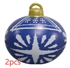 Vibrant inflatable Christmas baubles in a variety of colours and patterns, perfect for outdoor holiday decoration