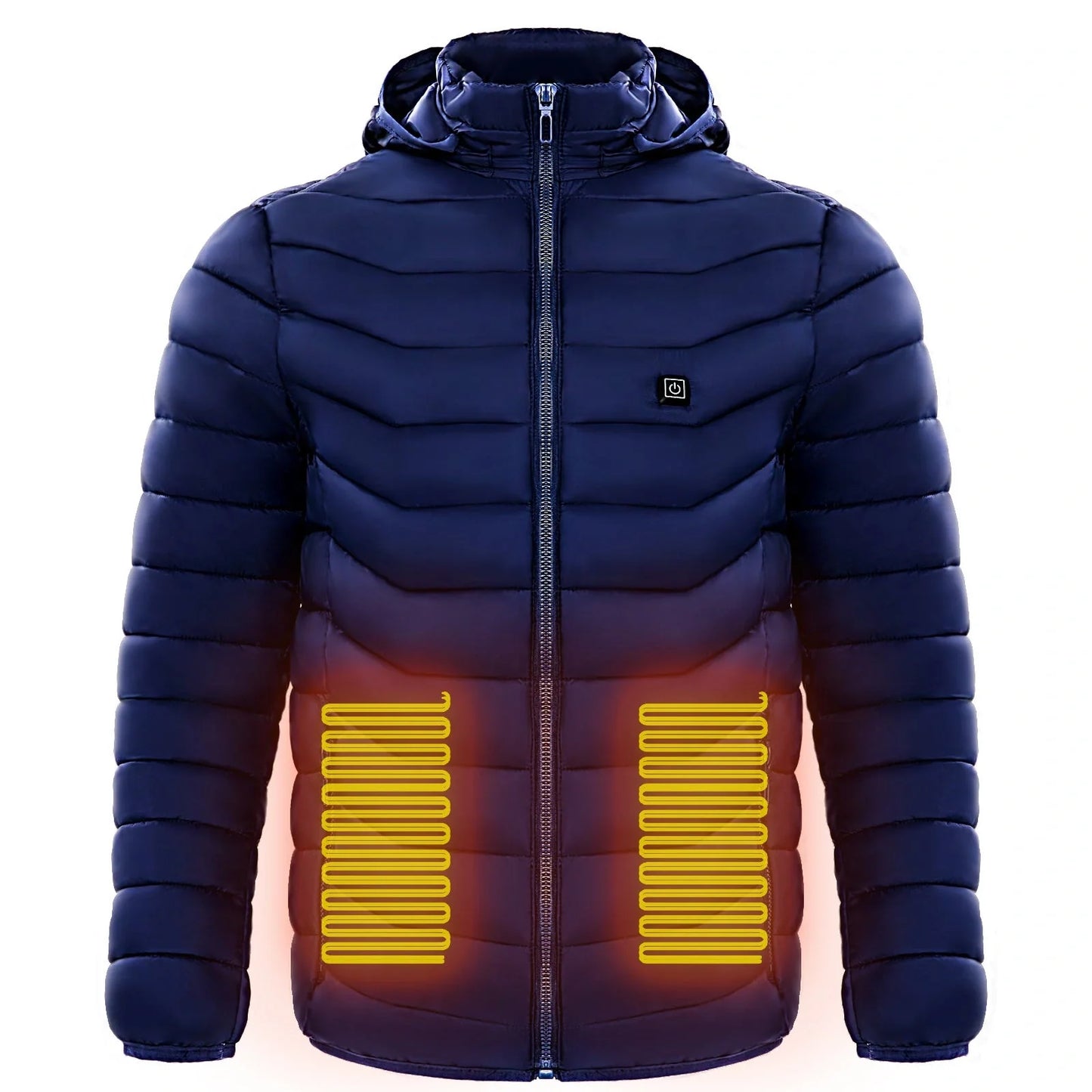 Men's electric heated puffer jacket for skiing with insulated hood