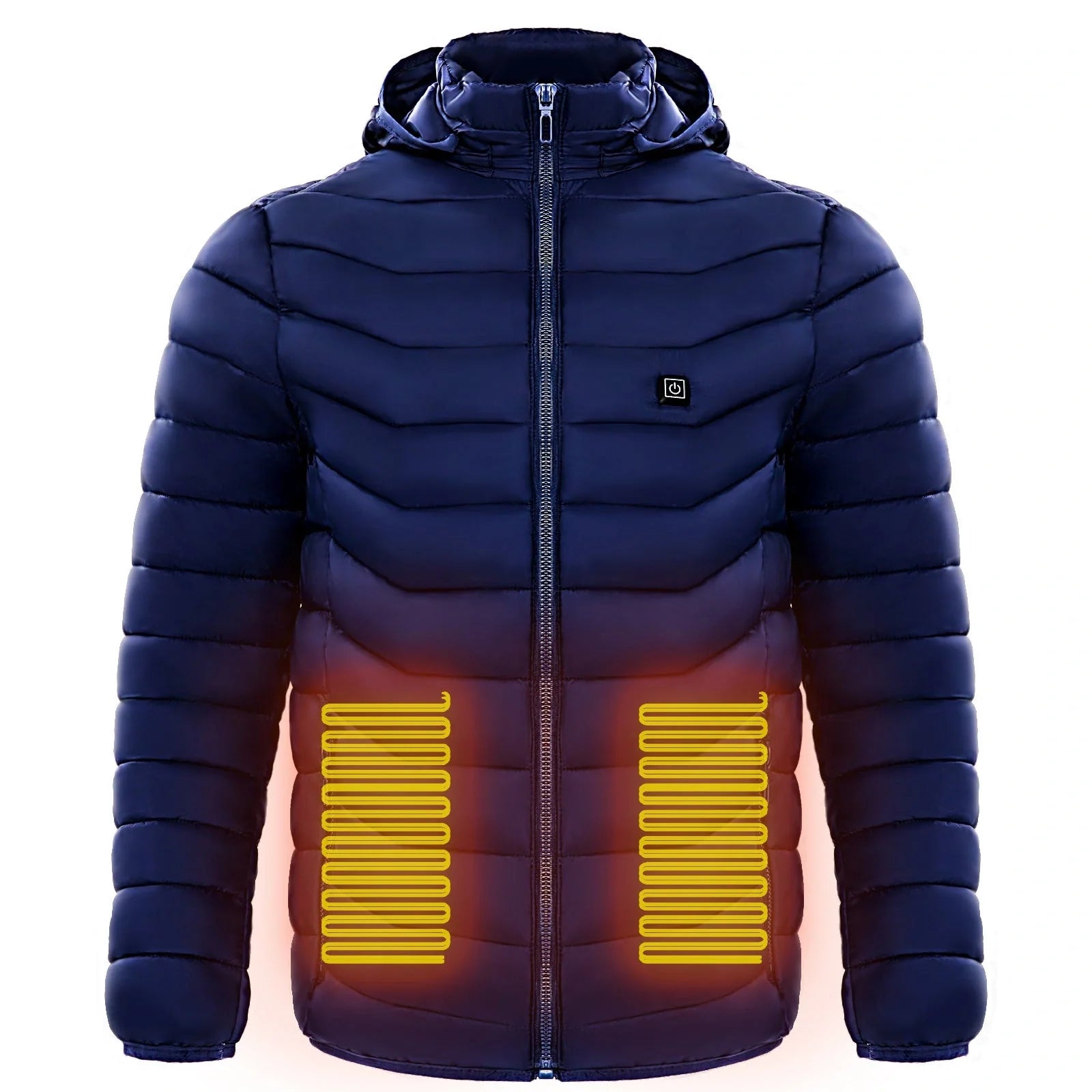 Men's electric heated puffer jacket for skiing with insulated hood