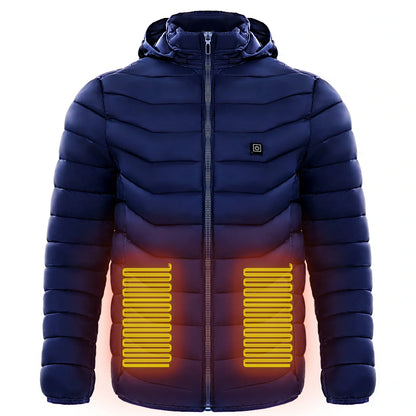 Men's electric heated puffer jacket for skiing with insulated hood
