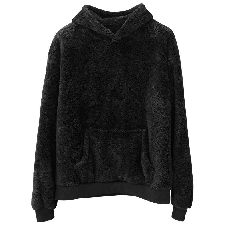 A cosy, velvet-lined hooded jumper with pockets for men, available in a range of classic colours.