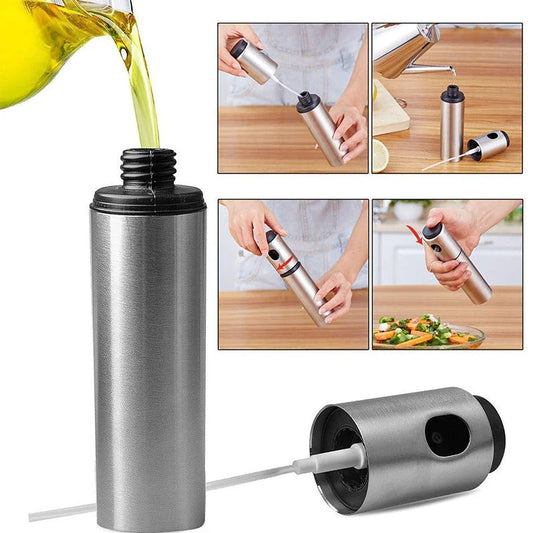 Stainless steel cooking spray oil mister for even oil distribution and controlled usage