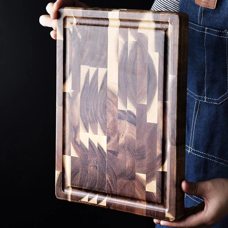 Solid acacia wood cutting board for kitchen use, 3cm thick, brown color