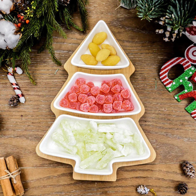 Festive Christmas Tree Ceramic Plates - Set of 4 Featuring Elegant Bone China Construction and Whimsical Tree Design