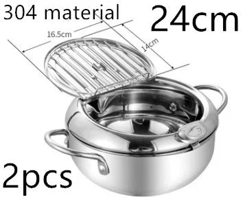 Premium stainless steel folding fryer with thermometer, perfect for frying french fries and other crispy dishes